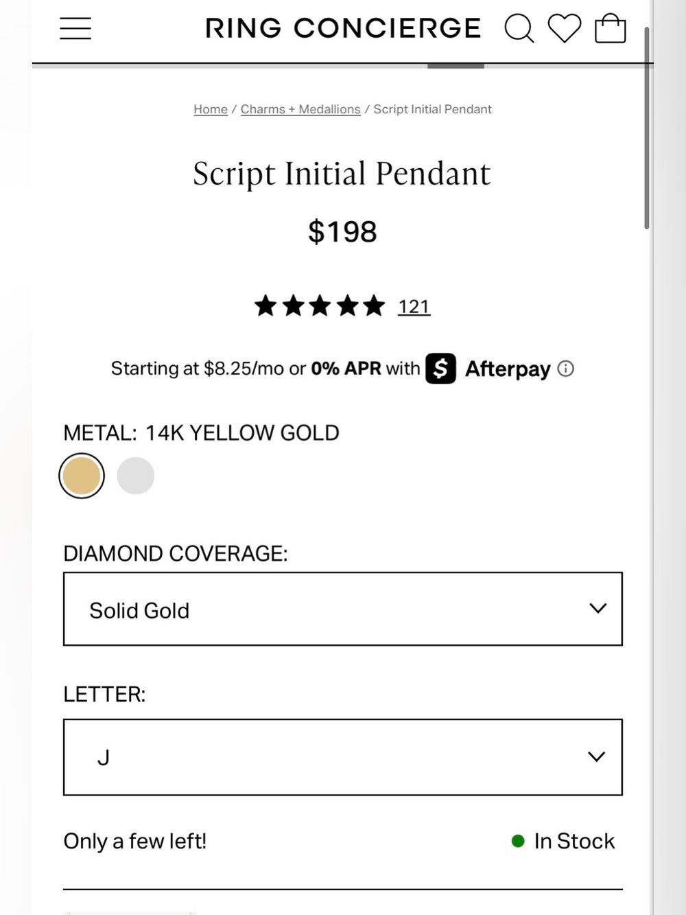 Ring Concierge "J" Script Initial Pendant - Picture 2 of 3